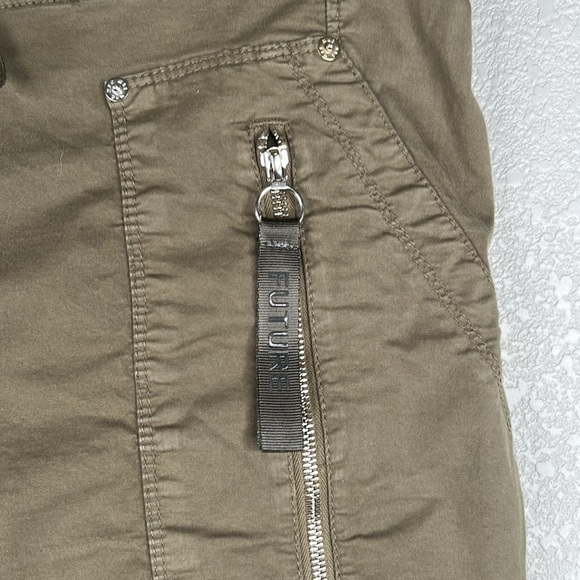 MAC Future Concept Olive Green Silver Zipper Detail Skinny Drawstring Jeans XL - Picture 4 of 8